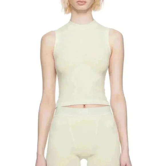 Skims Off-White  Cotton Jersey Mock Neck Tank Top XXS - Picture 2 of 5